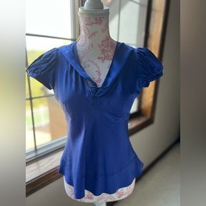 100% Silk Blue Fei Top Sz 0